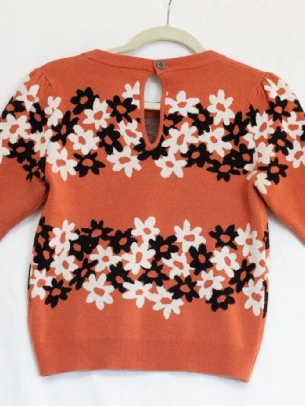 Anthropologie Maeve Retro Floral Spring Sweater Top Puff Short Sleeve Stretch S - Picture 6 of 10